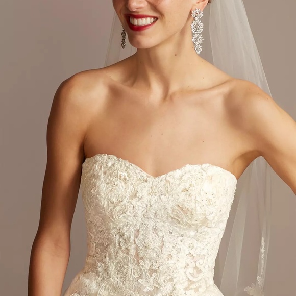 David’s Bridal Ivory Sheer Lace and Tulle Ball Gown Wedding Dress - Picture 3 of 10